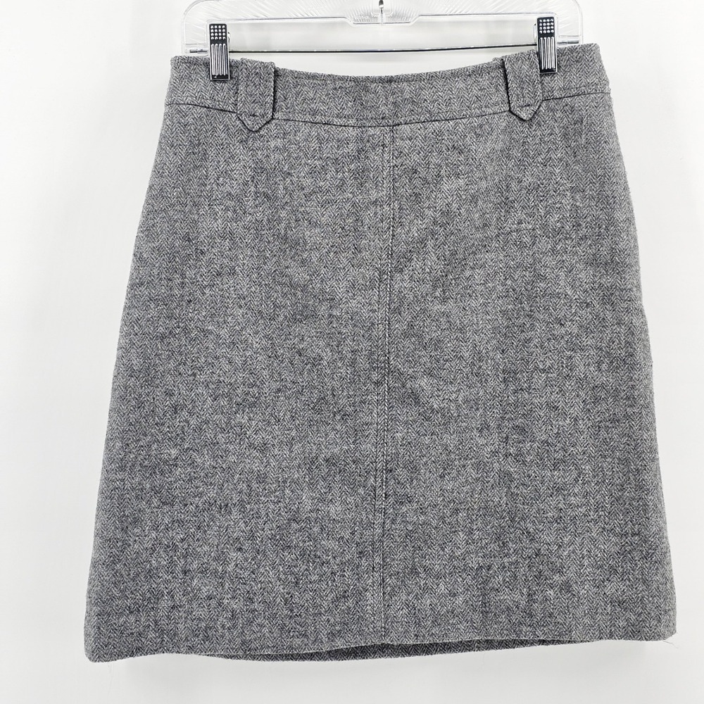 Talbots A-Line Skirt Women 8 Grey Herringbone Wool Blend Lined Career